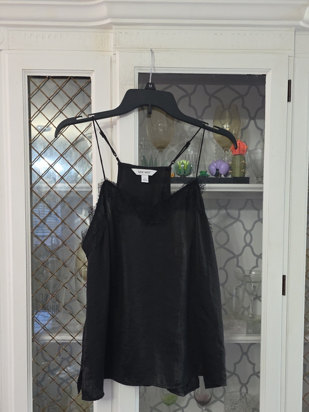 Nine West Black Satin Lace-Trim Camisole